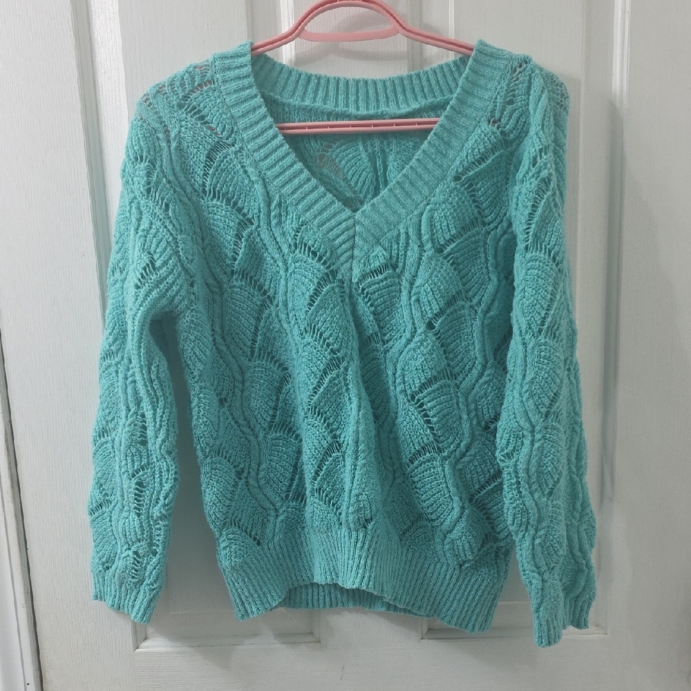 Women's Teal Cable Knit Sweater